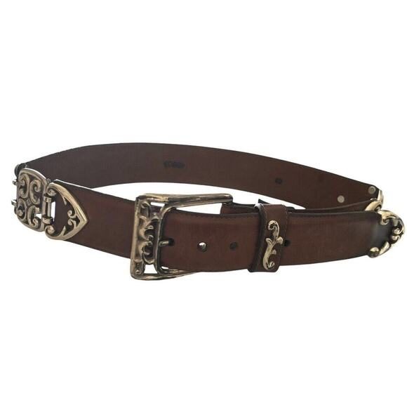 Brighton Women’s Art Nouveau Belt brown Leather Silver Swirl buckle Scroll Sz S - Picture 1 of 12